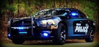 Black and blue police cruiser.